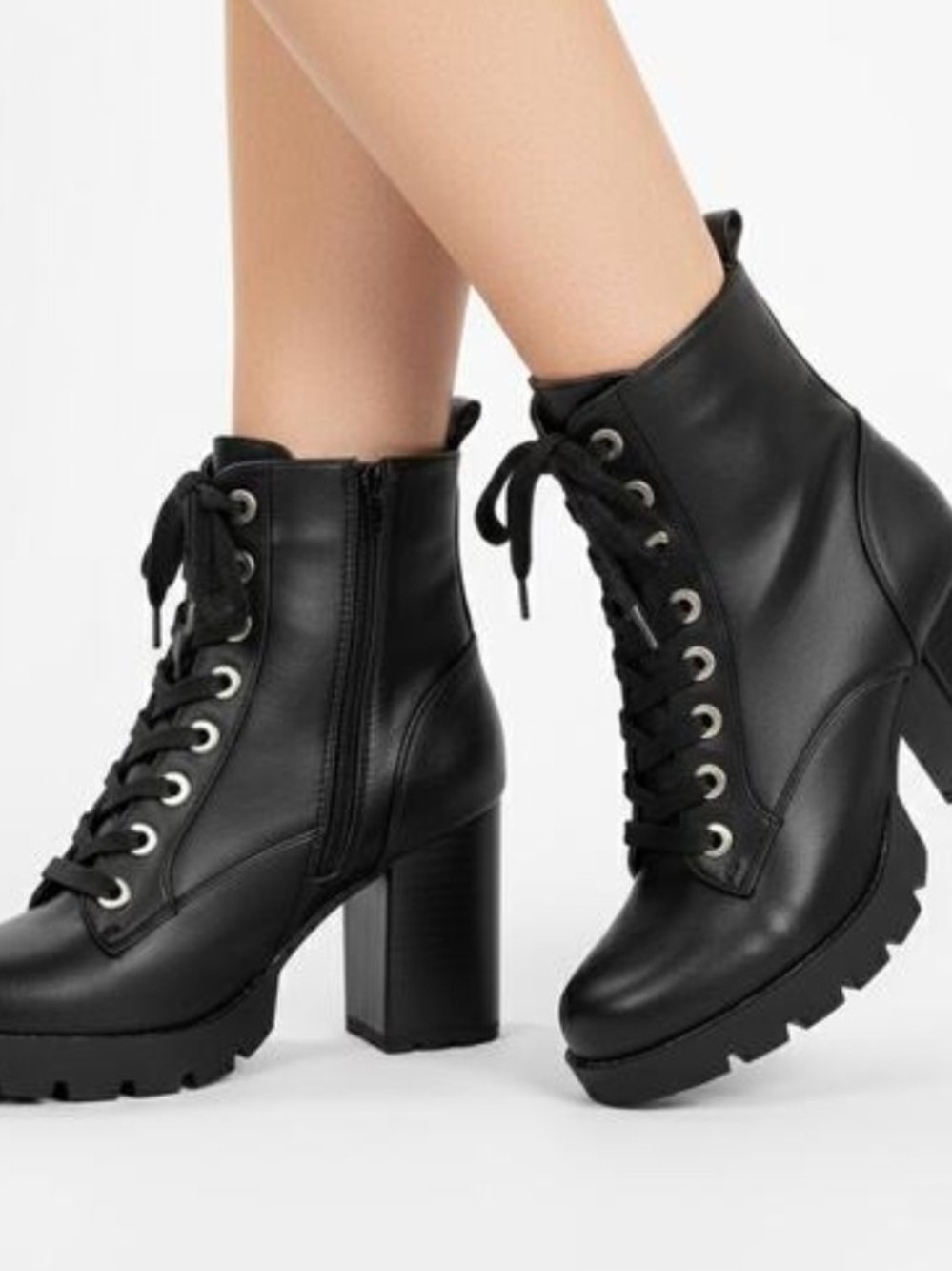 Sincerely Jules Black Lace-Up Chunky Heel Ankle Boots